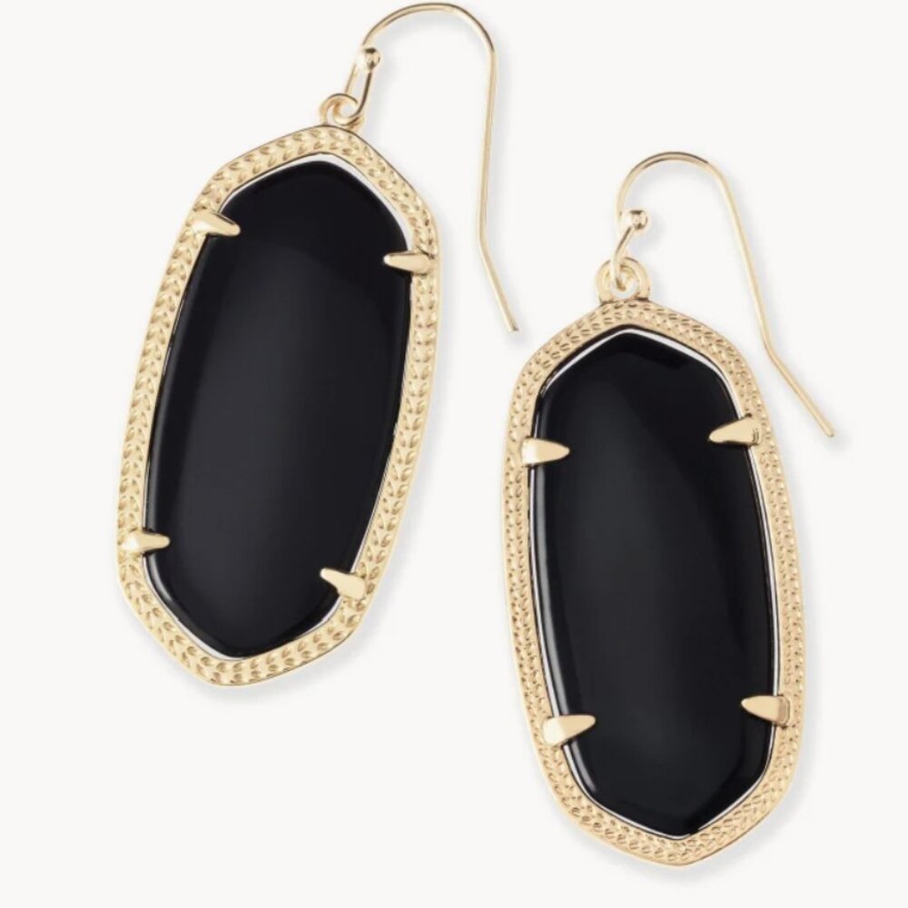 Kendra Scott Elle Gold Drop Earrings in Black Opaque Glass